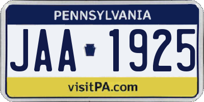 PA license plate JAA1925