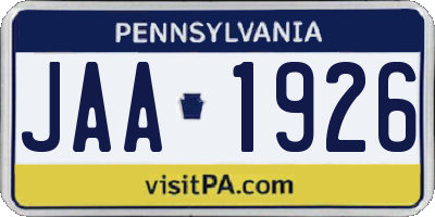 PA license plate JAA1926