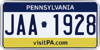 PA license plate JAA1928