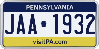 PA license plate JAA1932