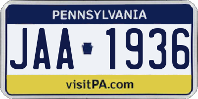 PA license plate JAA1936