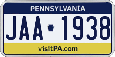 PA license plate JAA1938