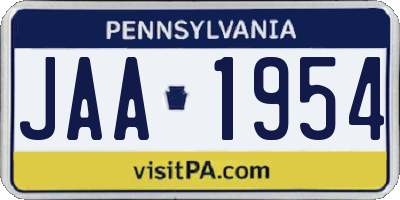 PA license plate JAA1954