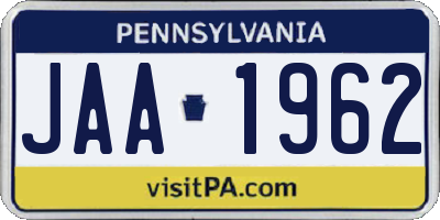 PA license plate JAA1962
