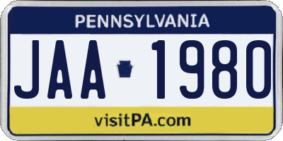 PA license plate JAA1980