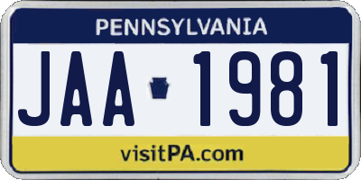 PA license plate JAA1981