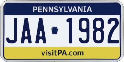 PA license plate JAA1982