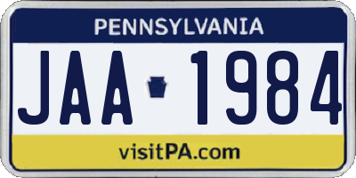 PA license plate JAA1984