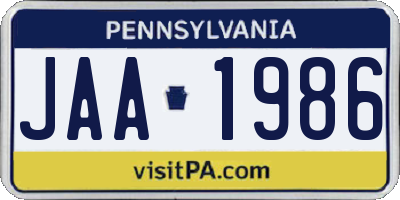 PA license plate JAA1986