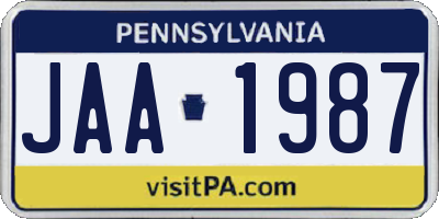 PA license plate JAA1987