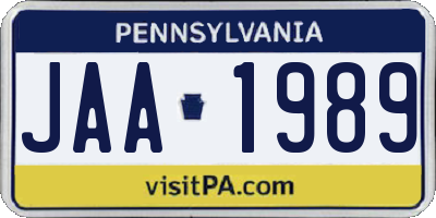 PA license plate JAA1989