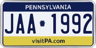 PA license plate JAA1992
