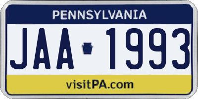 PA license plate JAA1993