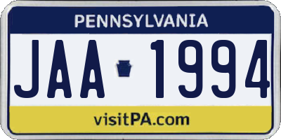 PA license plate JAA1994