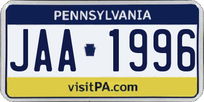 PA license plate JAA1996