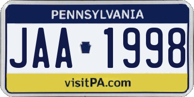 PA license plate JAA1998