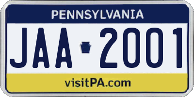 PA license plate JAA2001