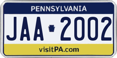 PA license plate JAA2002
