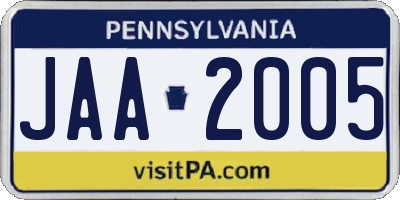 PA license plate JAA2005