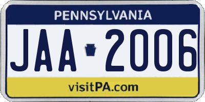 PA license plate JAA2006