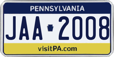PA license plate JAA2008