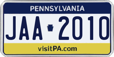 PA license plate JAA2010