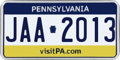 PA license plate JAA2013