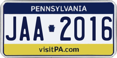 PA license plate JAA2016