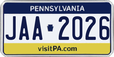 PA license plate JAA2026