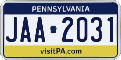 PA license plate JAA2031