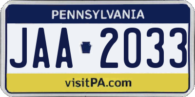 PA license plate JAA2033