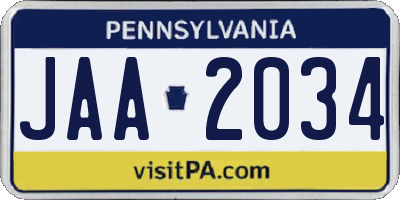 PA license plate JAA2034