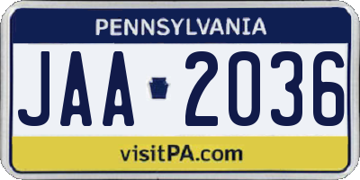 PA license plate JAA2036