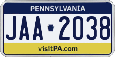 PA license plate JAA2038