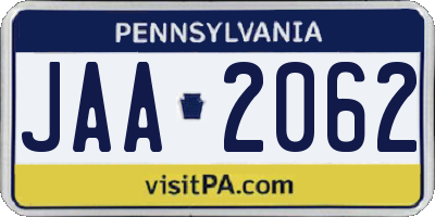 PA license plate JAA2062