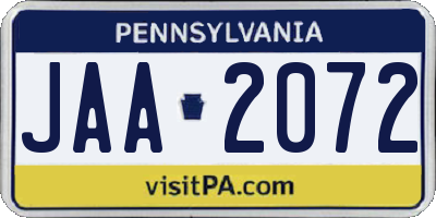 PA license plate JAA2072