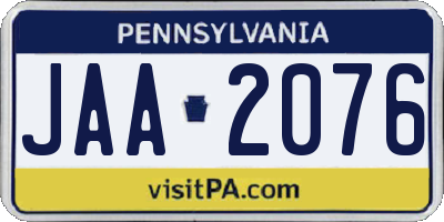 PA license plate JAA2076