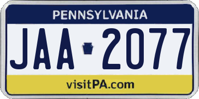 PA license plate JAA2077