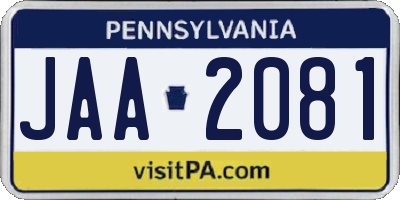 PA license plate JAA2081