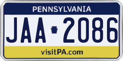 PA license plate JAA2086