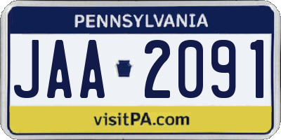 PA license plate JAA2091