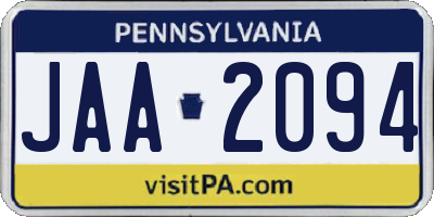 PA license plate JAA2094