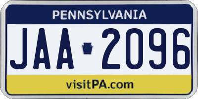 PA license plate JAA2096