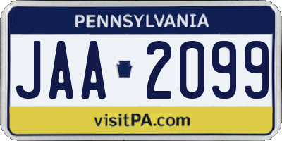 PA license plate JAA2099