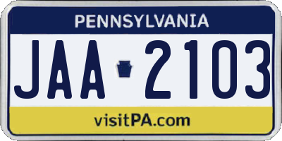 PA license plate JAA2103