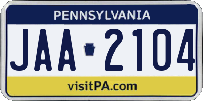 PA license plate JAA2104