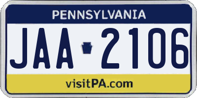 PA license plate JAA2106