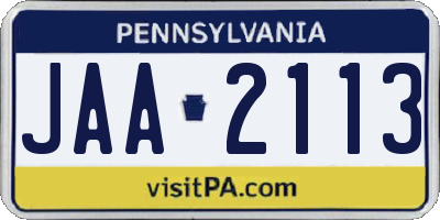 PA license plate JAA2113