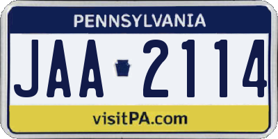 PA license plate JAA2114