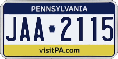 PA license plate JAA2115